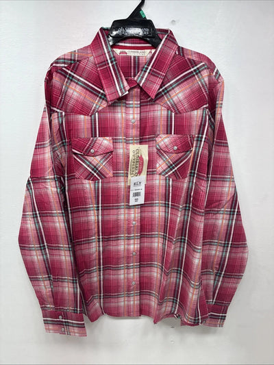 New Women’s Cumberland Pink Plaid Long Sleeve Pearl Snap XL GG-73