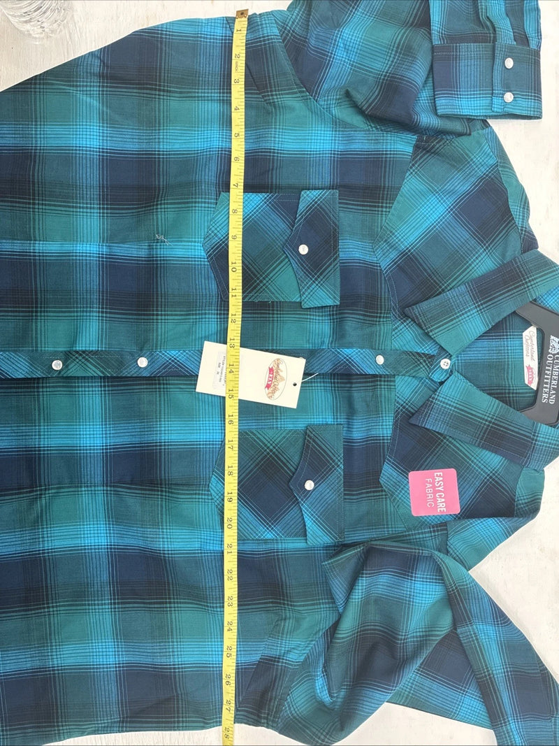 New Girls Cumberland Blue Plaid Long Sleeve Pearl Snap 3XL CC-112