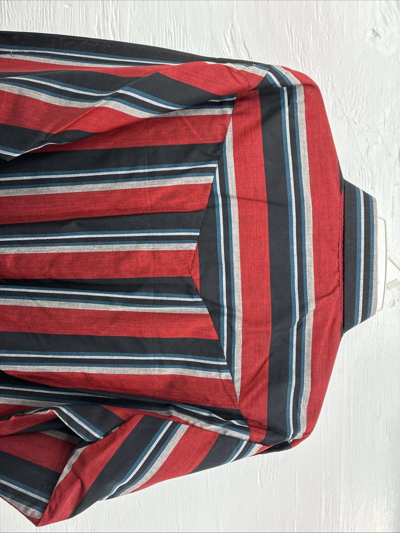 New Men’s ELY Cattleman Red Black Stripe Long Sleeve Pearl Snap 16.5 Large Q-33