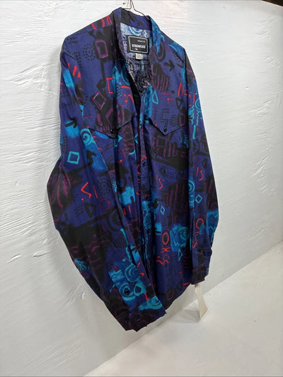 New Men’s GunSmoke Black Purple Designed Long Sleeve Button Up Shirt Medium K-31