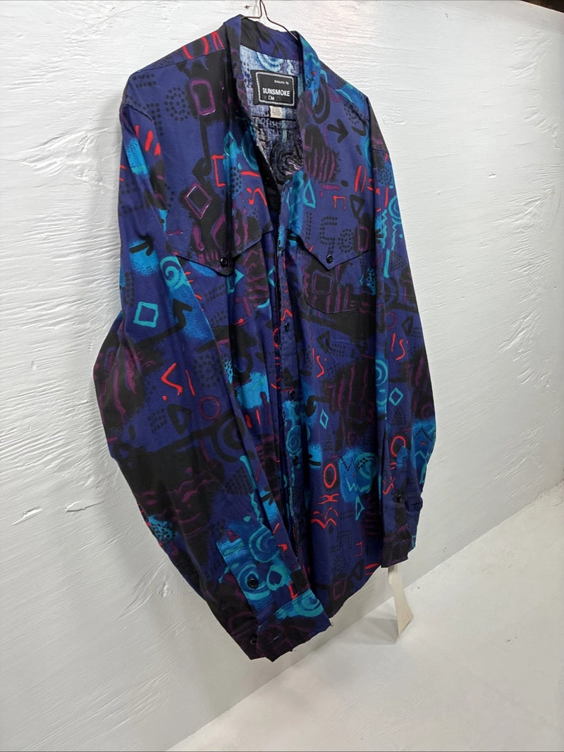 New Men’s GunSmoke Black Purple Designed Long Sleeve Button Up Shirt Medium K-31