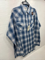 New Men’s ELY Cattleman Blue White Plaid Long Sleeve Pearl Snap XL T-44