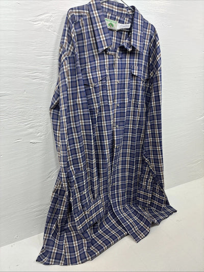 New Men’s Mesquite Blue Flannel Long Sleeve Peal Snap 3XL E-57