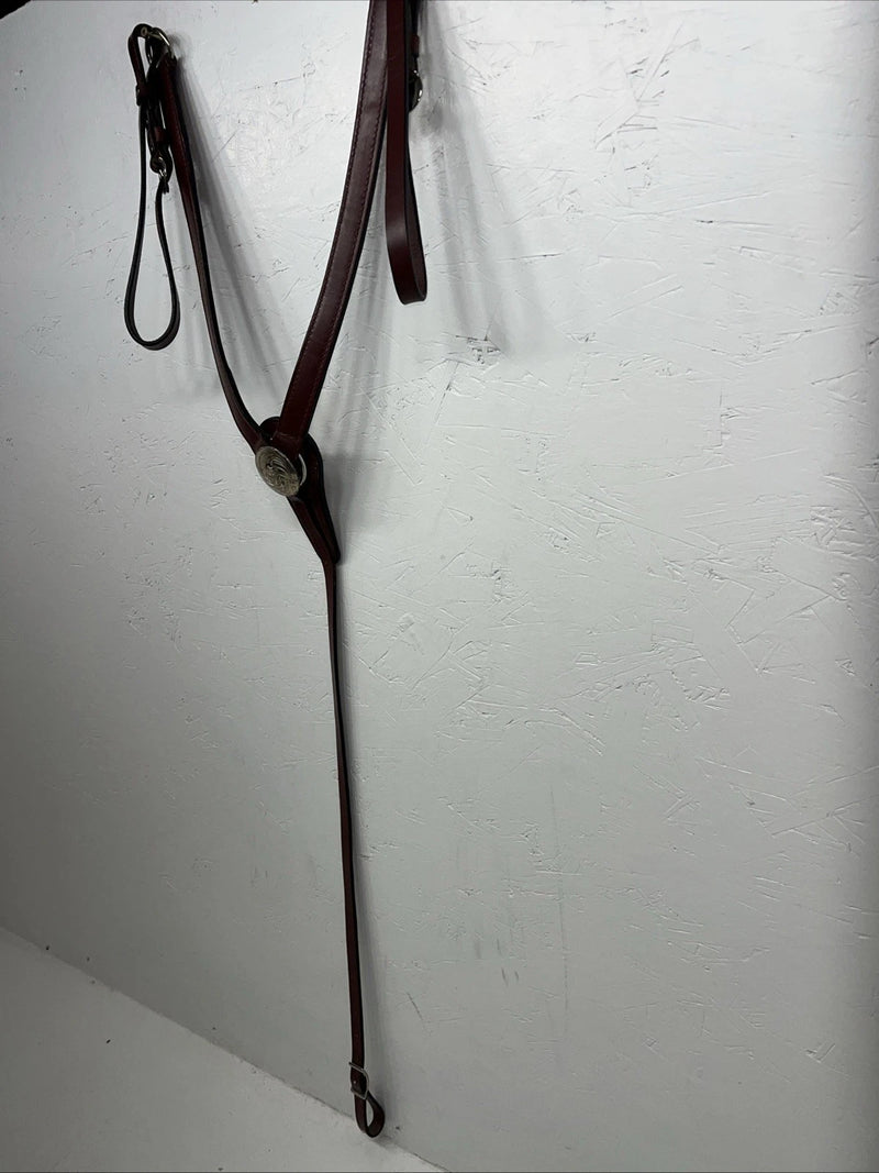 New Dark Oil Brown Genuine Leather Breatcollar With Metal Chest Piece Y-27