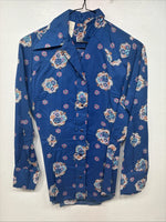 New Women’s Tem Tex Blue Design Long Sleeve Pearl Snap Size 30 KK-25