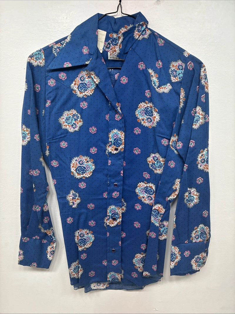 New Women’s Tem Tex Blue Design Long Sleeve Pearl Snap Size 30 KK-25