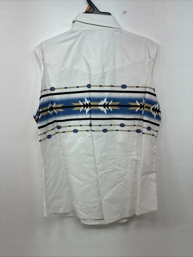New Women’s Cumberland White Designed Short Sleeve Pearl Snap Medium LL-76