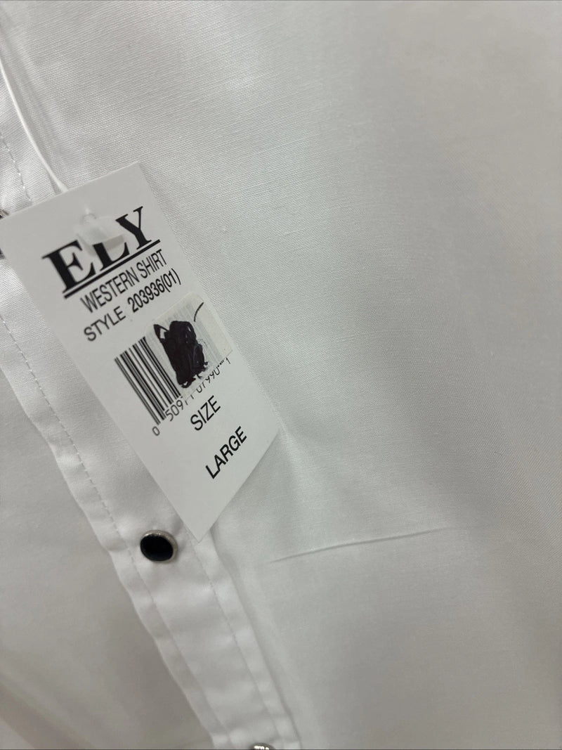 New Men’s ELY Cattleman White Horse Design Long Sleeve Pearl Snap Large X-23