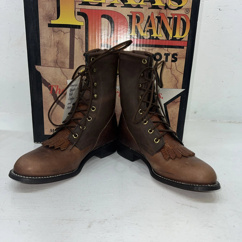 New Women’s Brown Lace Up Texas Brand Cowboy Boots. 4479 5.5 5 1/2. 20-41