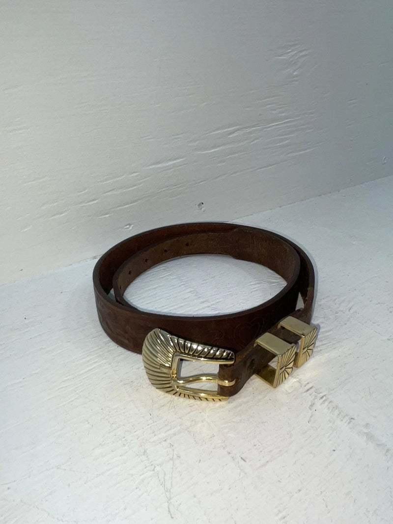 New Brown Genuine Leather Tooled 30” Belt #K4 JJ-141