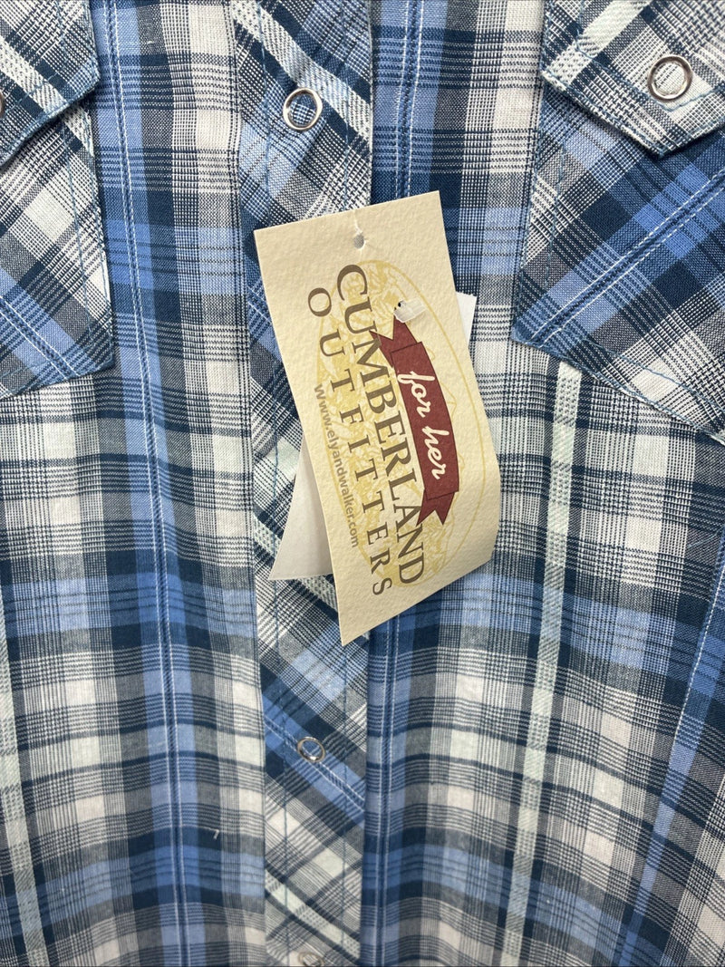 New Women Cumberland Blue Plaid Long Sleeve Pearl Snap 2XL GG-18