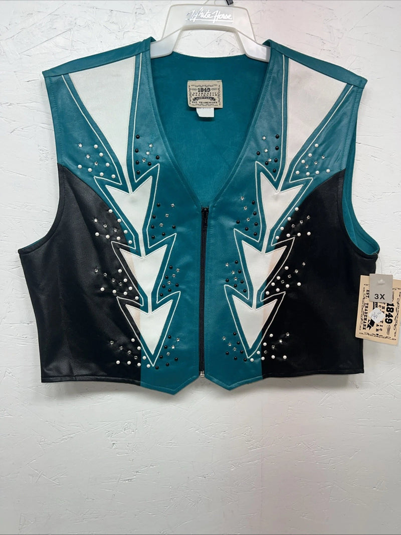 New Women’s 1849 Authentic Ranchwear Blue White Black Show Vest 3XL WW-36
