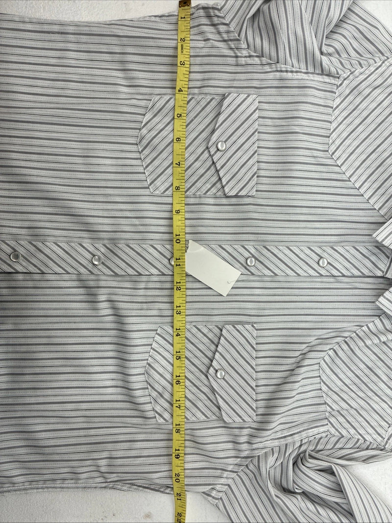 New Women’s White Horse Gray Stripe Long Sleeve Pearl Snap Small DD-117