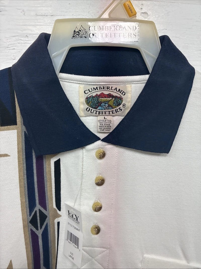 New Men’s Cumberland White Purple Design Short Sleeve Polo Short Large V-90