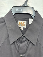 New Men’s ELY Cattleman Black Simple Long Sleeve Pearl Snap 17 XL O-44