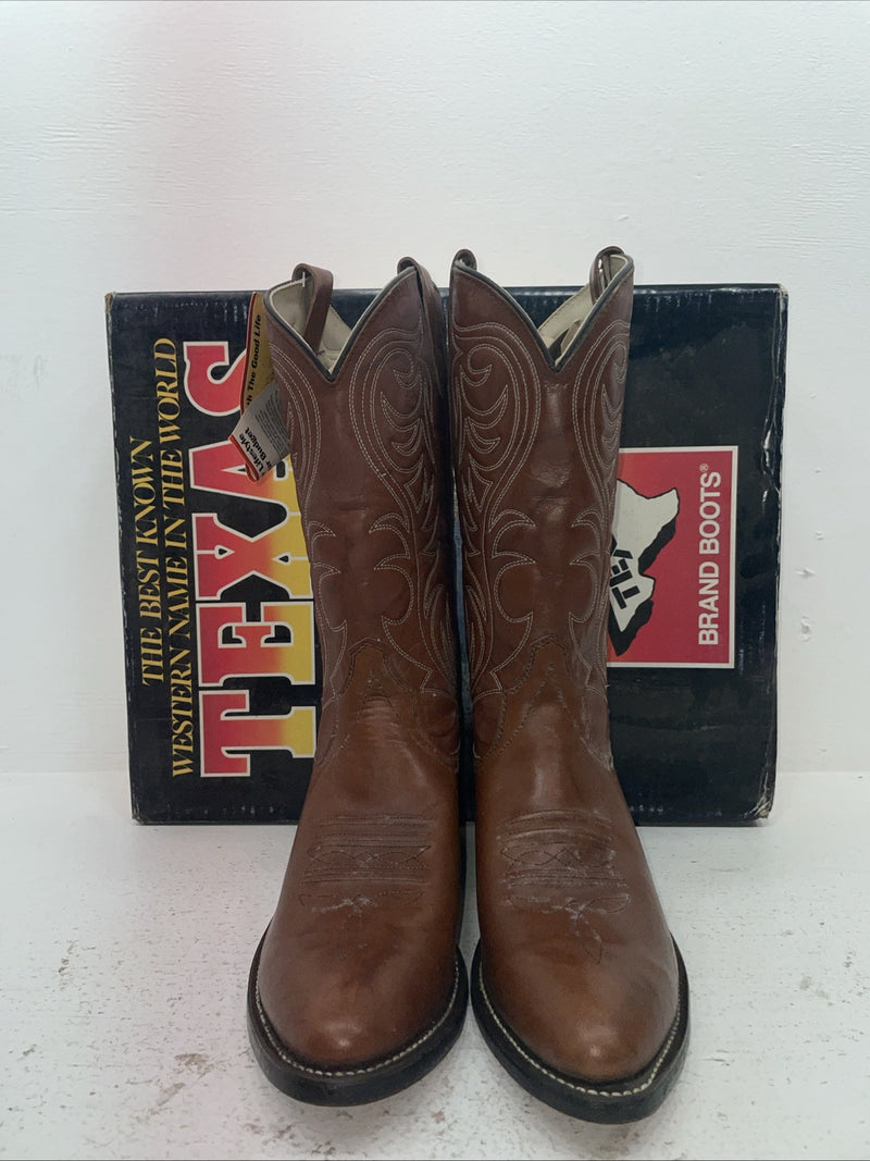 New Men’s Brown Texas Brand Cowboy Boots. 5111 10.5 10 1/2 D. 7-55
