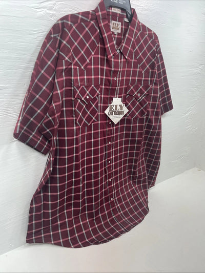 New Men’s ELY Cattleman Pink Short Sleeve Pearl Snap 3XL E-30