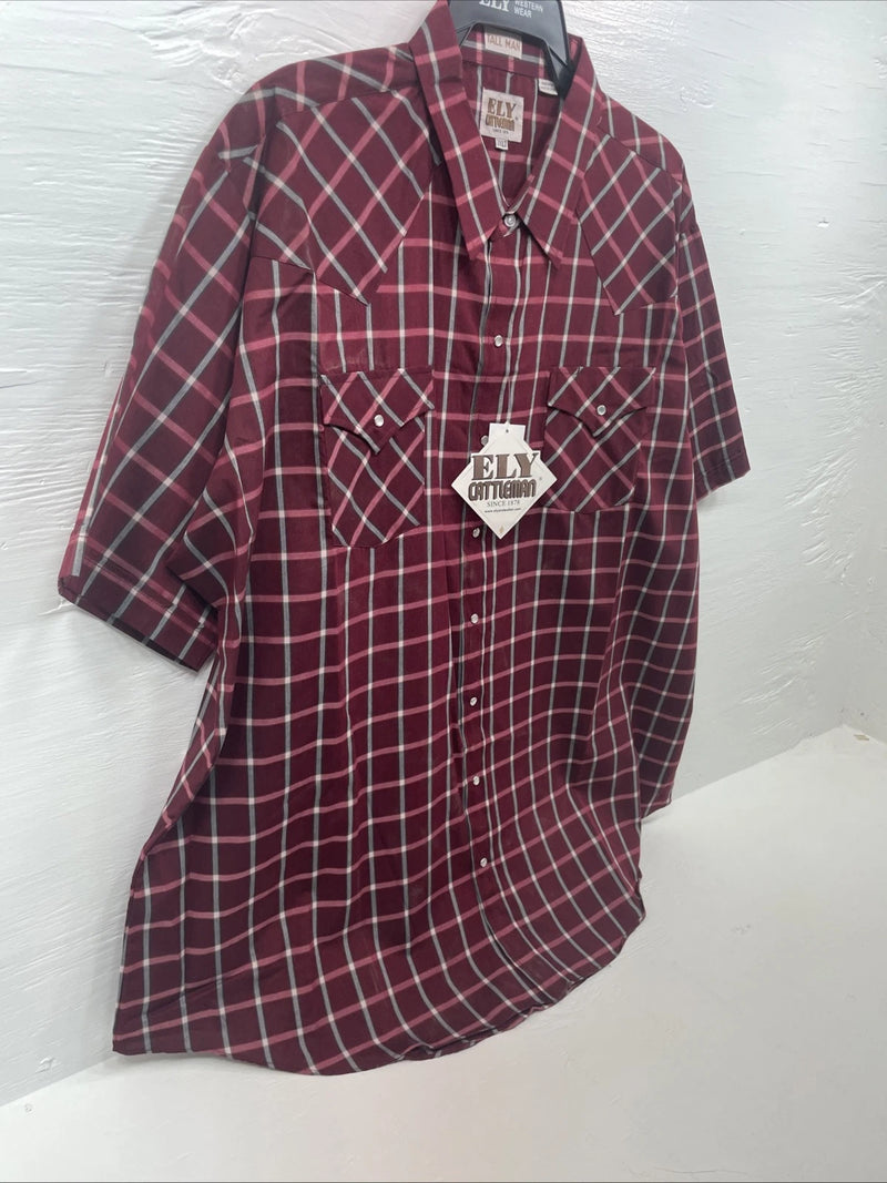 New Men’s ELY Cattleman Pink Short Sleeve Pearl Snap 3XL E-30 