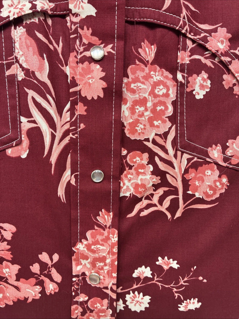 New Women’s Lee Red Floral Long Sleeve Pearl Snap Medium KK-6