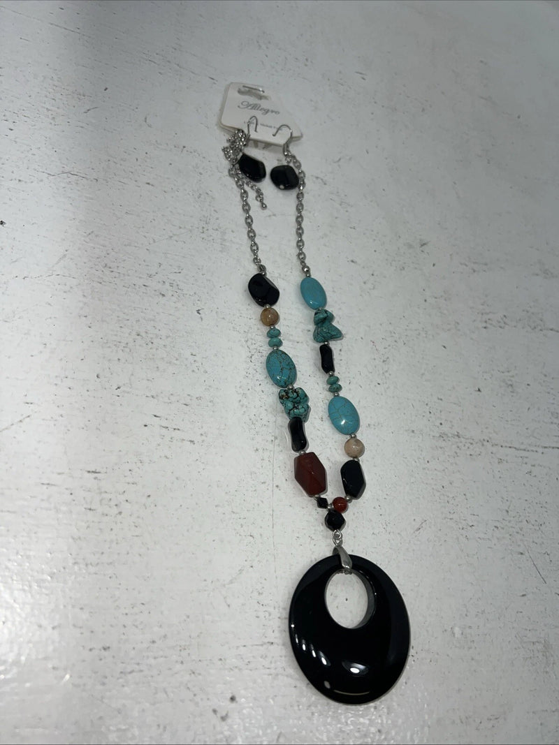 New Women’s Allegro Multicolor Beaded Necklace With Earrings. Lead Free A-89 