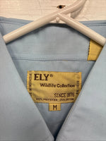 New Men’s ELY Wildlife Blue Horse Embroidered Long Sleeve Pearl Snap Medium K-57