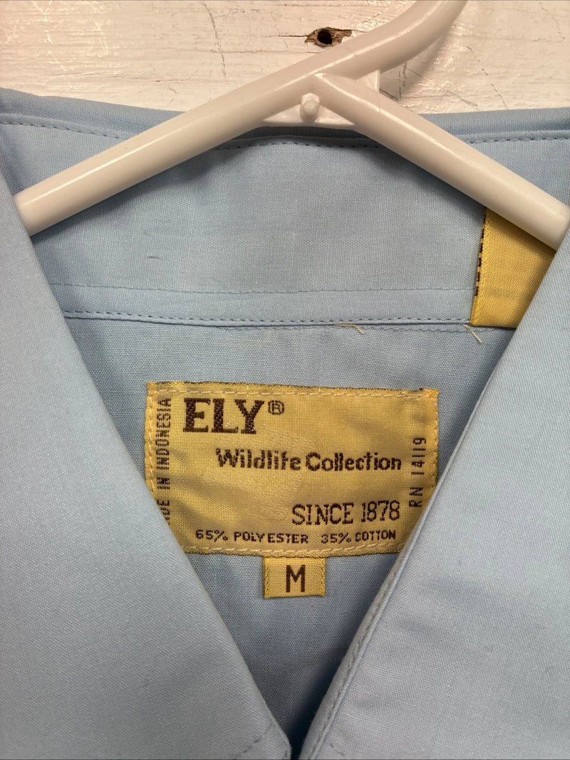 New Men’s ELY Wildlife Blue Horse Embroidered Long Sleeve Pearl Snap Medium K-57