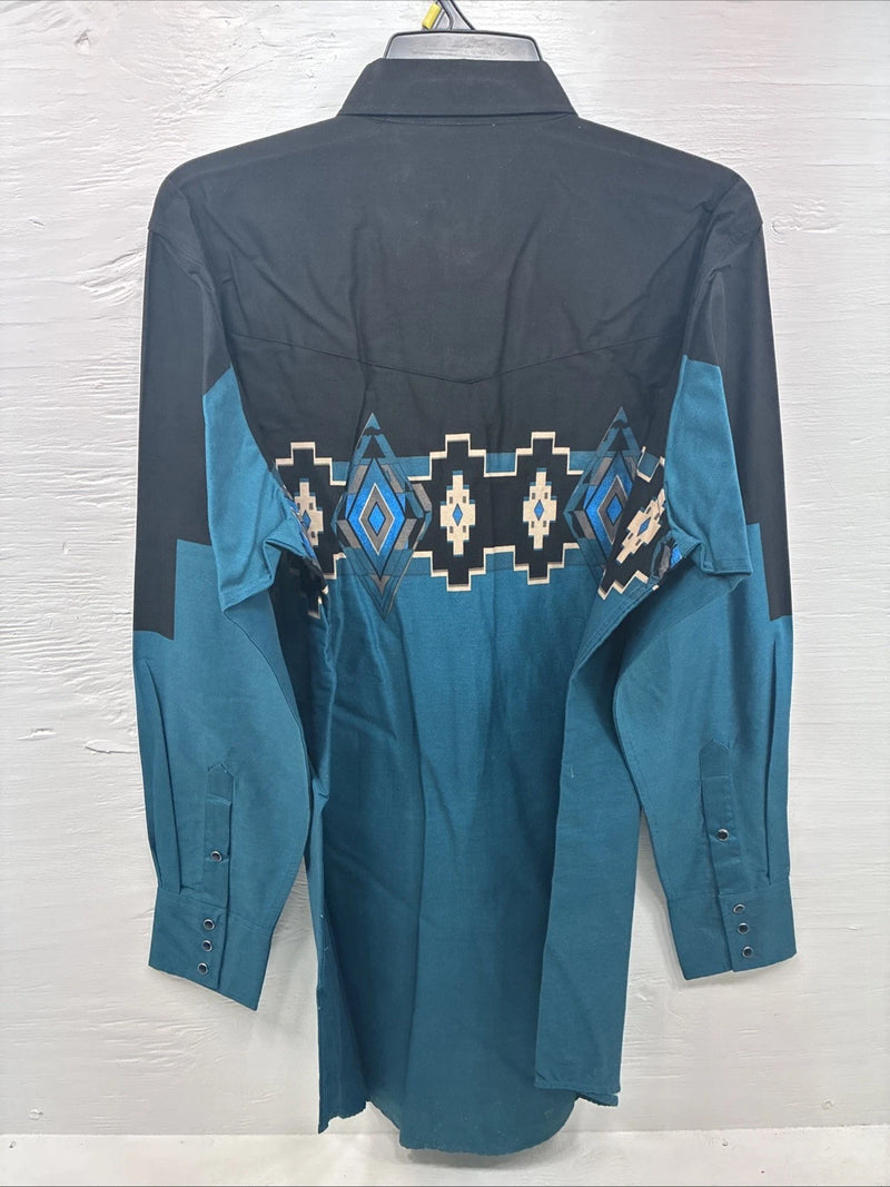 New Men’s Cumberland Blue Black Long Sleeve Pearl Snap Large X-2