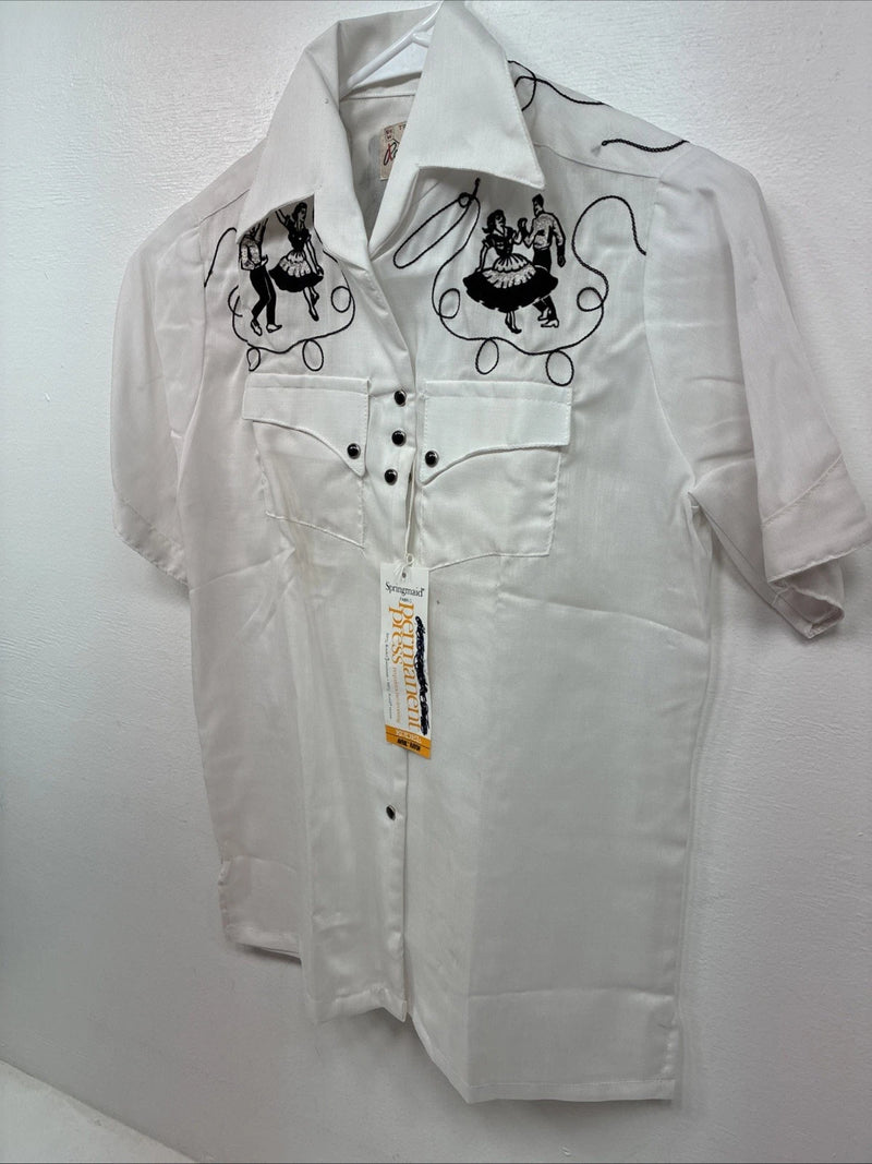 New Women’s Rockmount White Designed Short Sleeve Pearl Snap Size 32 LL-75