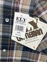 New Men’s ELY Cattleman Brown Blue Plaid Long Sleeve Pearl Snap XLT R-44