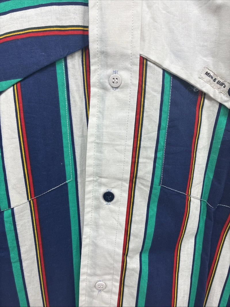 New Men’s Mine & Bills White Multicolor Stripe Long Sleeve Button Up Large V-78