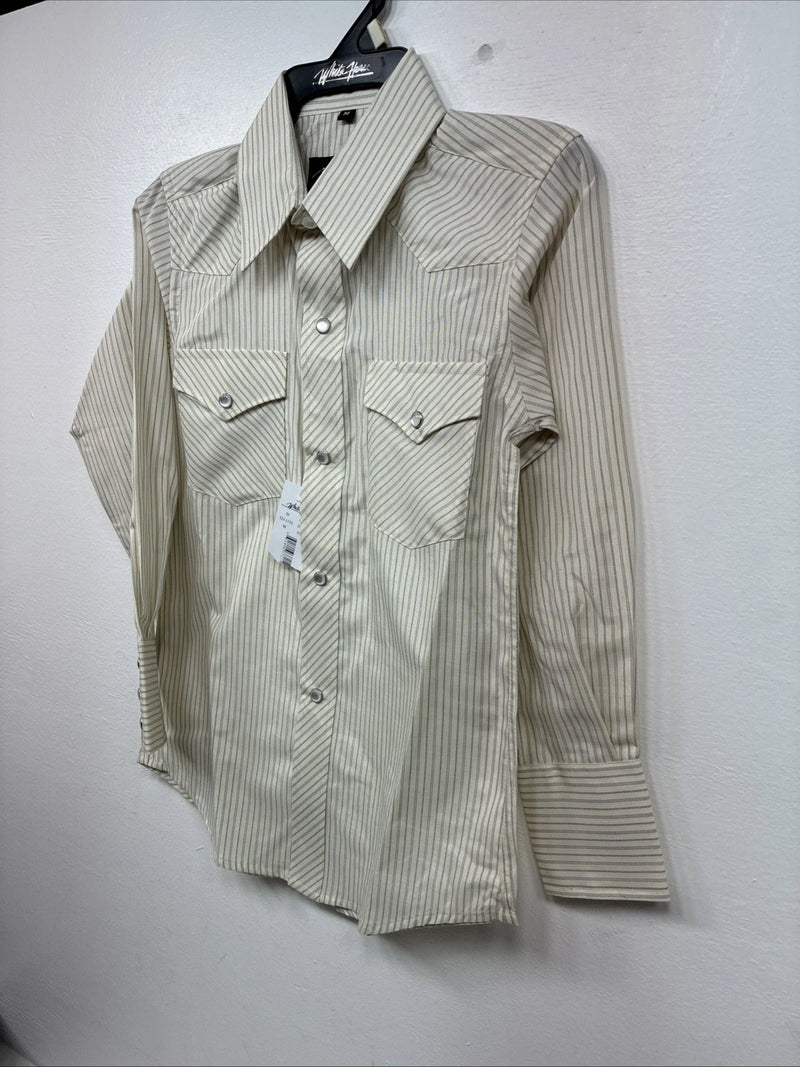 New Boys White Horse Yellow Stripe Long Sleeve Pearl Snap Medium DD-116