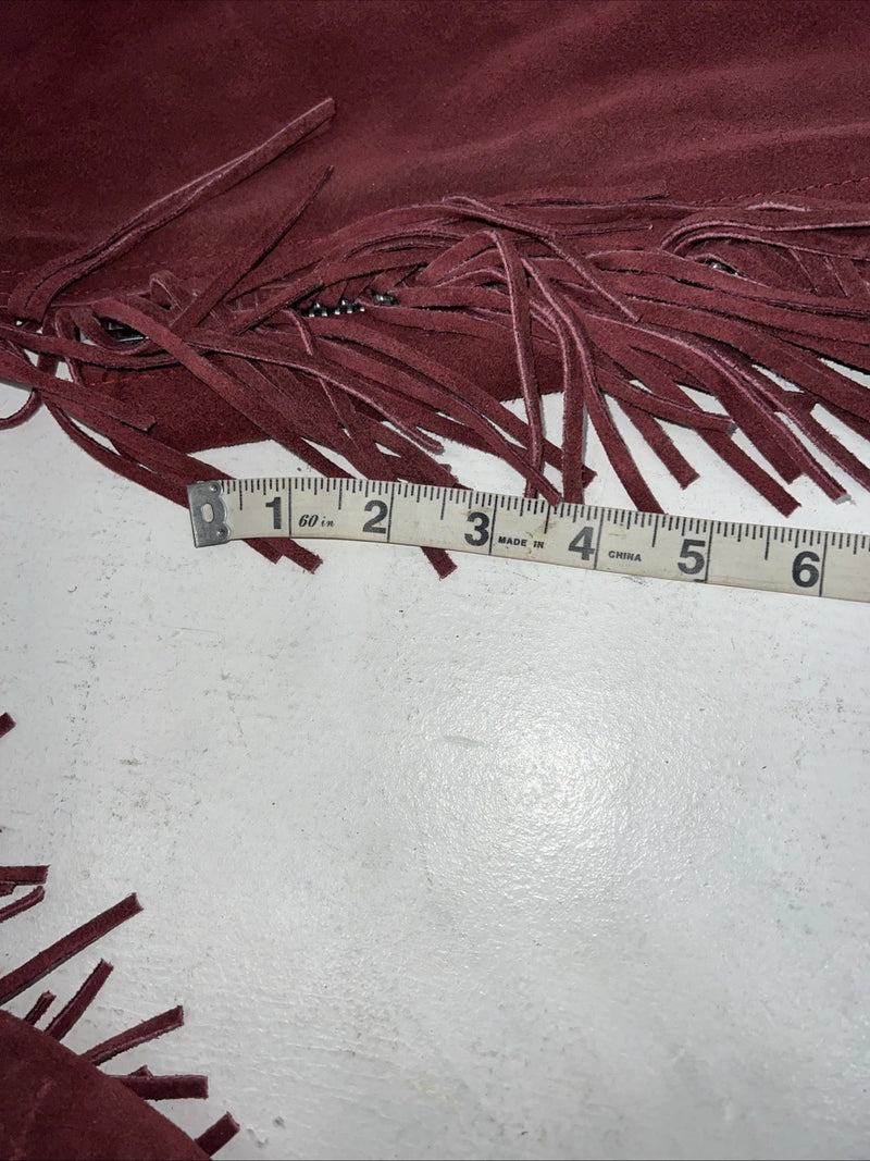 New Burgundy Congress Leather Show Chaps With Fringe Adjustable Waist 42” N-35