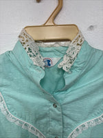 New Women’s Miss Rodeo Blue Design Long Sleeve Pearl Snap Size 10 TT-97