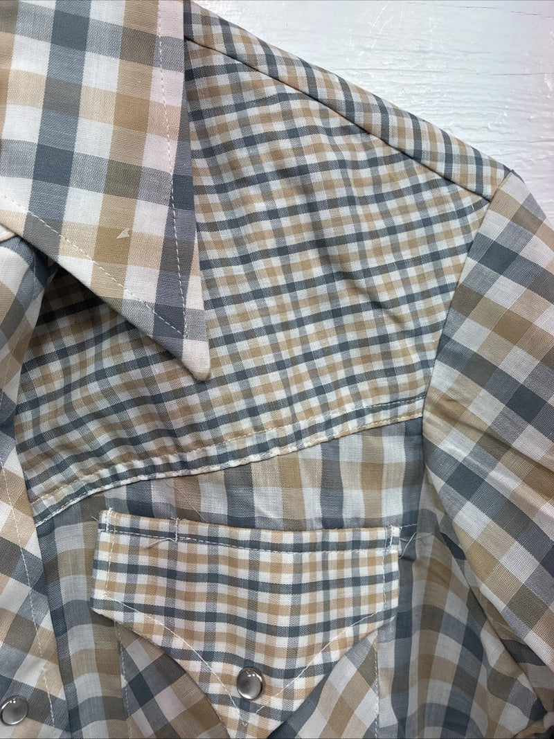 New Men’s Stockman Yellow Blue Plaid Long Sleeve Pearl Snap 14.5 X 33 Small R-21