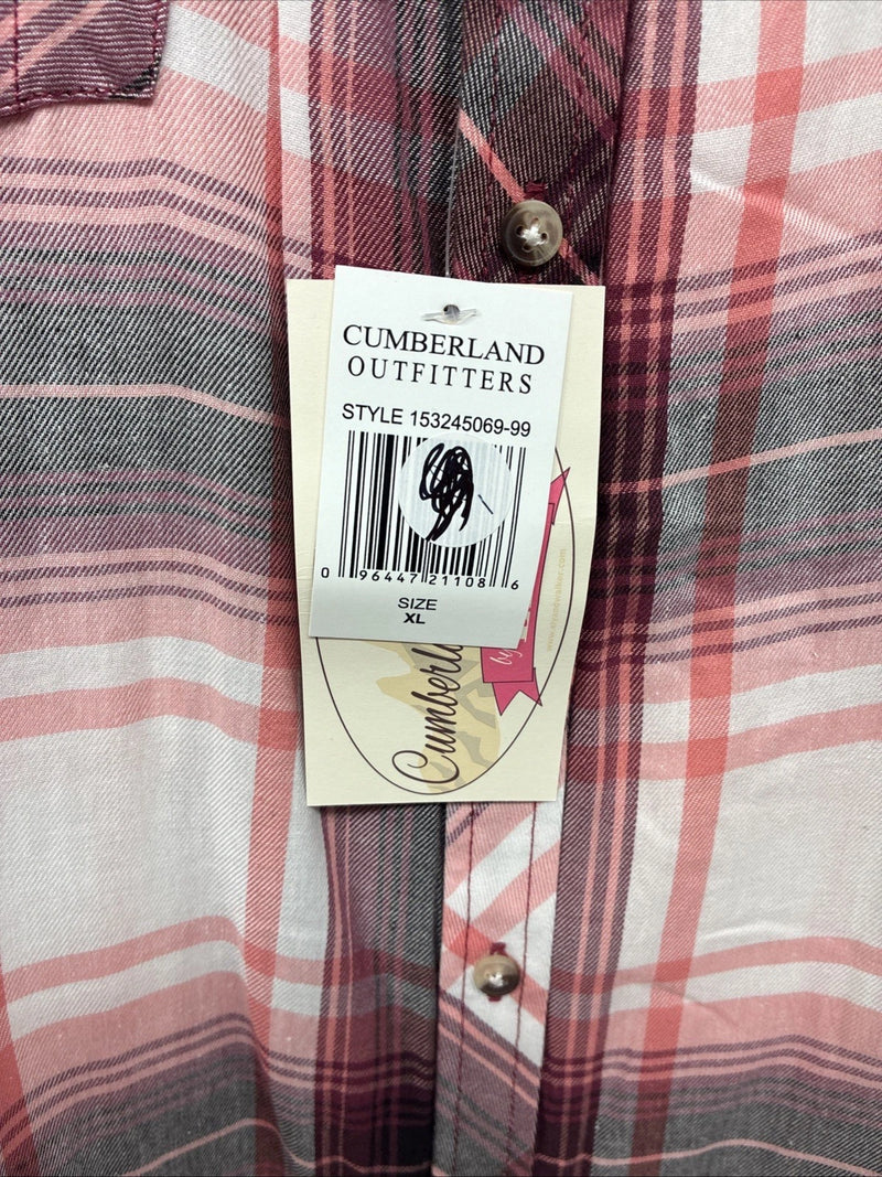 New Women’s Cumberland Pink Plaid Long Sleeve Pearl Snap XL GG-66