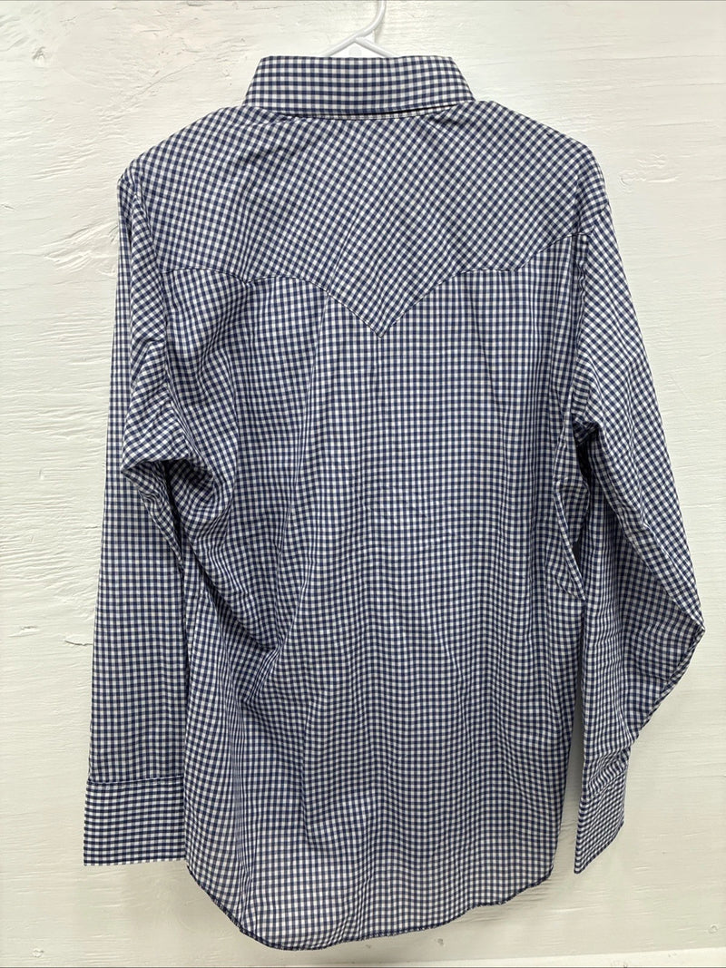 New Men’s Dickson Jenkins Blue Checkered Long Sleeve Pearl Snap 15.5 Medium K-65