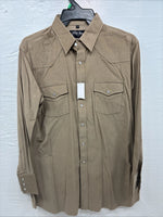 New Men’s White Horse Brown Western Long Sleeve Pearl Snap Large V-21