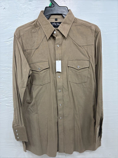 New Men’s White Horse Brown Western Long Sleeve Pearl Snap Large V-21