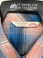 New Women’s Cumberland Pink Blue Plaid Long Sleeve Pearl Snap 1XL Plus GG-39