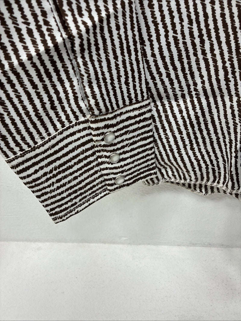 New Women’s Dickson Jenkins Brown Stripe Long Sleeve Pearl Snap Size 17 XL II-37