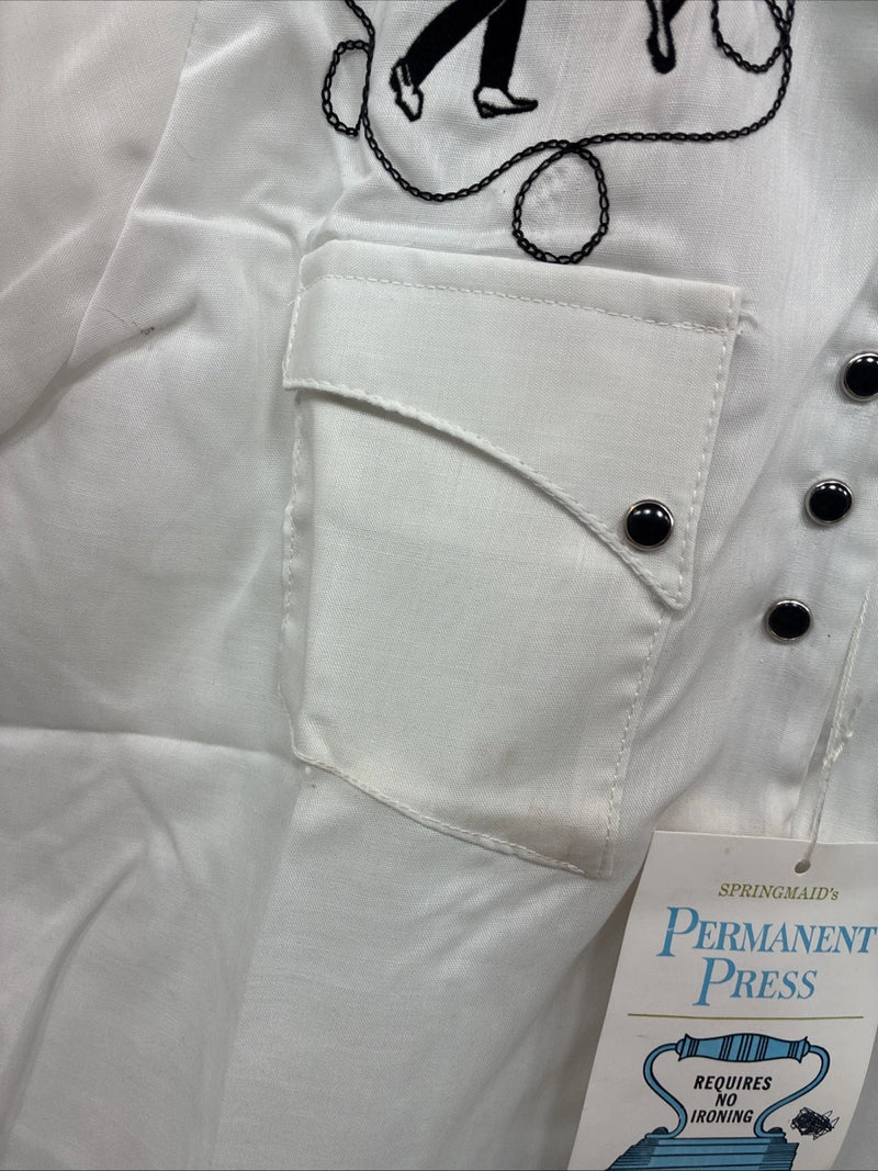 New Kids Rockmount White Black Design Short Sleeve Pearl Snap Size 32 CC-103