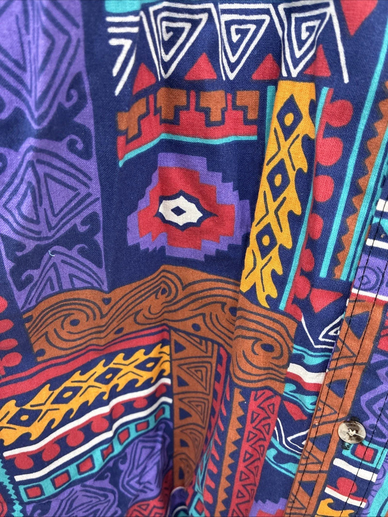 New Men’s San Angelo Multicolor Design Short Sleeve Bottom Up Large AA-60