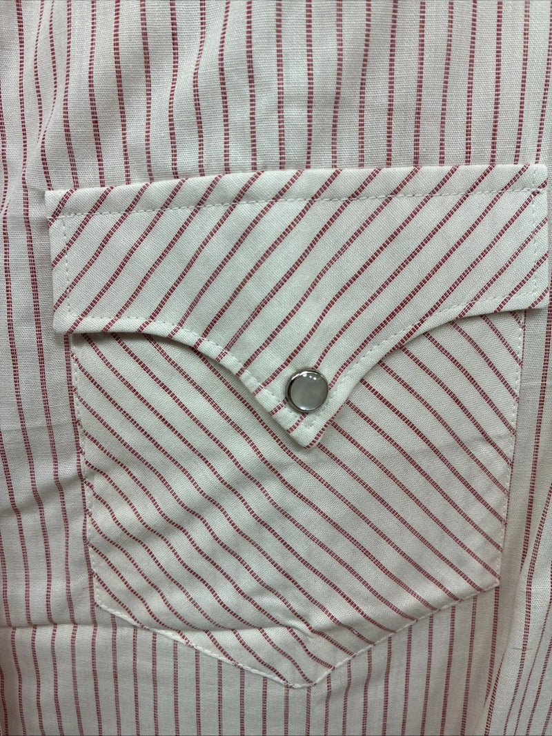 New Men’s Karman White Red Stripe Long Sleeve Pearl Snap 16 Large M-46