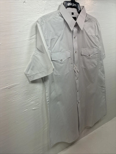 New Men’s White Horse White Stripe Short Sleeve Pearl Snap Large X-41
