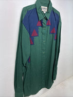 New Women’s San Angelo Green Design Long Sleeve Button Up Size Large TT-72