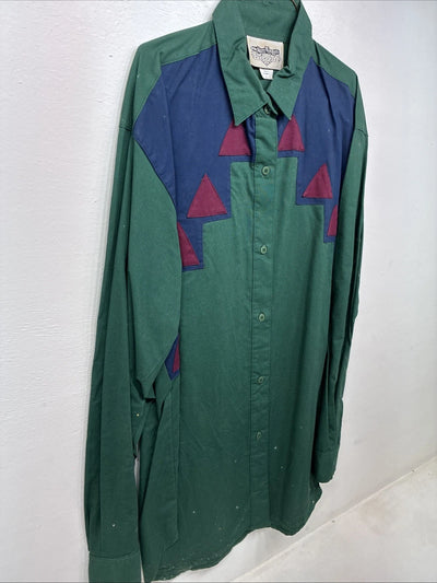 New Women’s San Angelo Green Design Long Sleeve Button Up Size Large TT-72