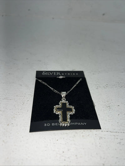 New Women’s Silver Strike Black 3D Cross Necklace N140 A-69