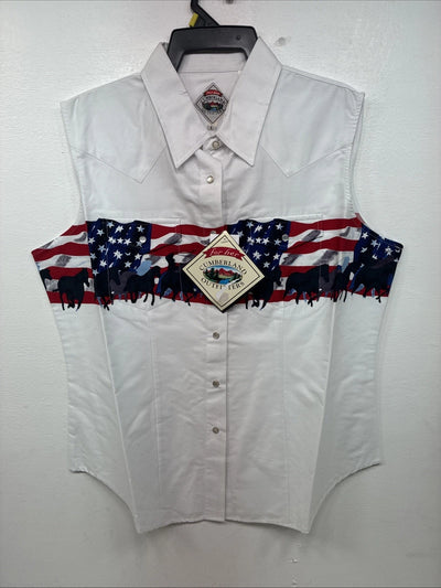 New Women’s Cumberland White Design Short Sleeve Pearl Snap Large KK-77