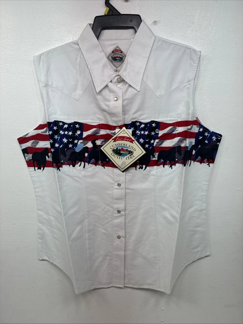 New Women’s Cumberland White Design Short Sleeve Pearl Snap Large KK-77