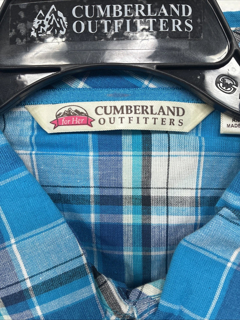 New Women’s Cumberland Blue Plaid Long Sleeve Pearl Snap XL GG-63